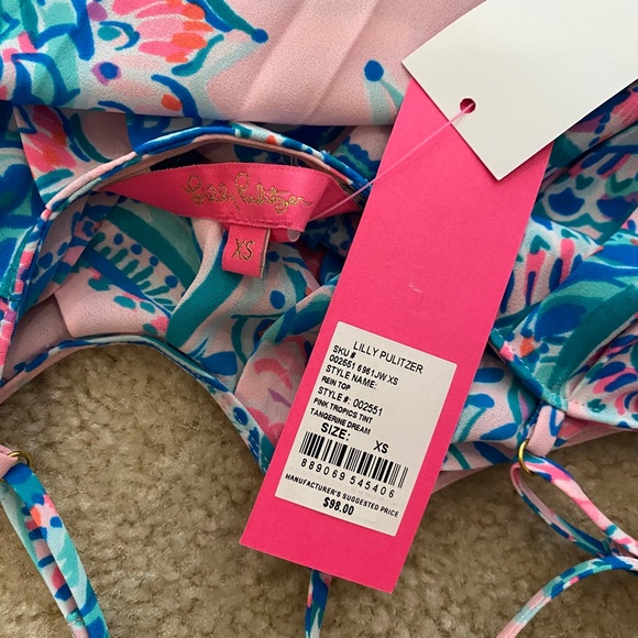 NWT Lilly Pulitzer Pleat Rein Top in Pink Tropics Tint Tangerine Dream - Size XS - Picture 4 of 4